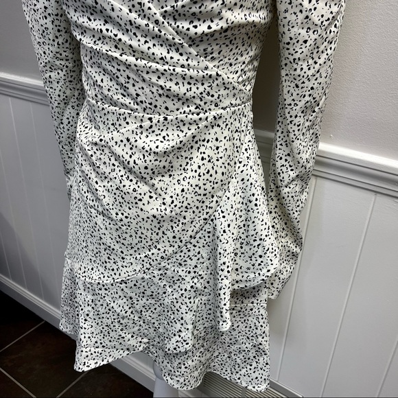Misha Lourdetta Long Puff Sleeve Mini Dress Spot Print Snow Leopard White 4 - Picture 5 of 13